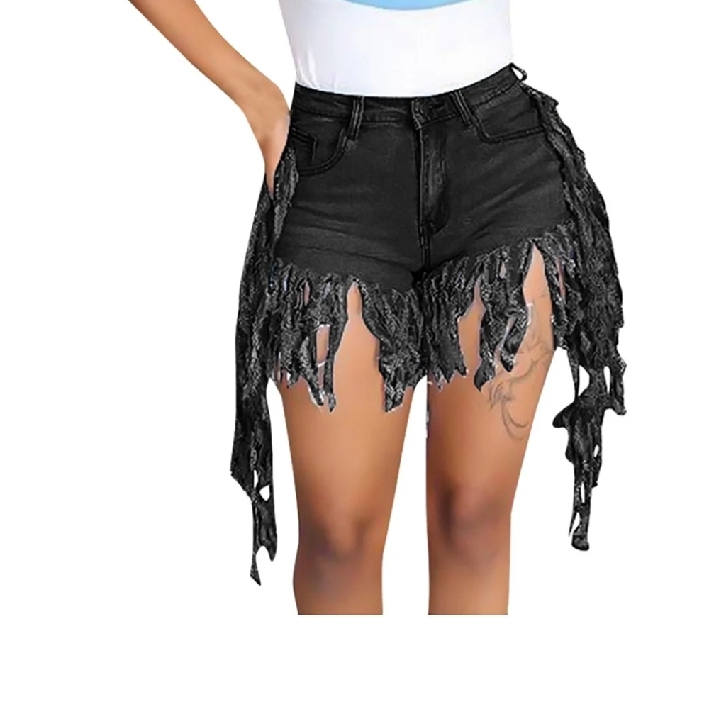 Stylish Black Fringed Women's Shorts